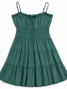 Trixxi Green Spaghetti Strap Tiered Mini Dress | Boho Summer Sundress XL